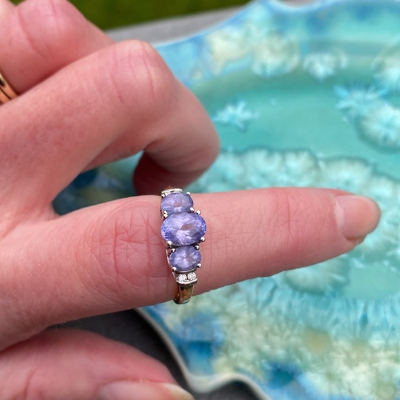14K Yellow & White Gold Purple Stone (Tanzanite?) & Diamond Ring THL Approx 7 - Picture 12 of 16
